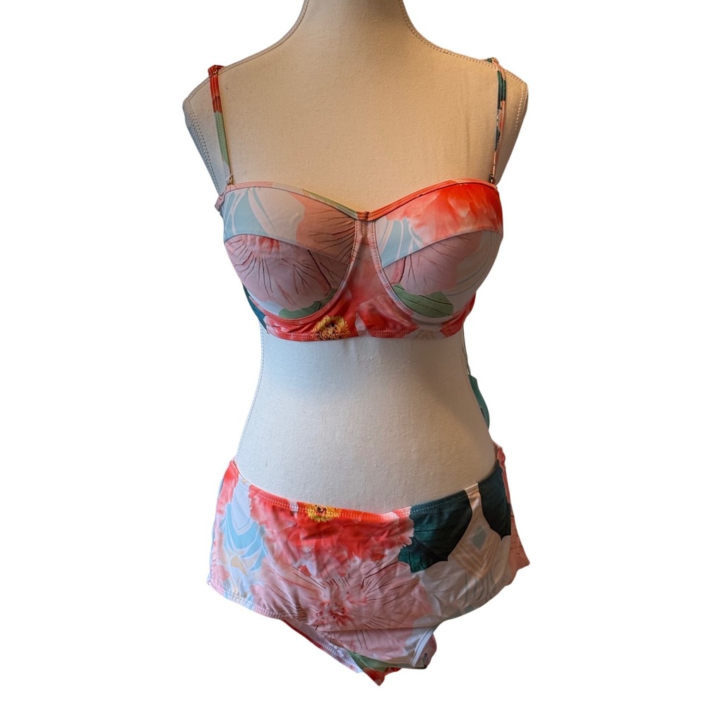 2X Fashion Nova Cabana Date Underwire 2 Piece Bikini Floral White Combo‎
